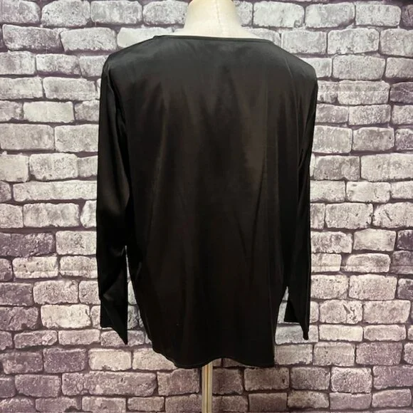 Eileen Fisher Black Long Sleeve Silk Blouse Size L - Picture 5 of 8